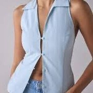 URBAN OUTFITTERS Blue and white striped sleeveless VEST‎ blouse